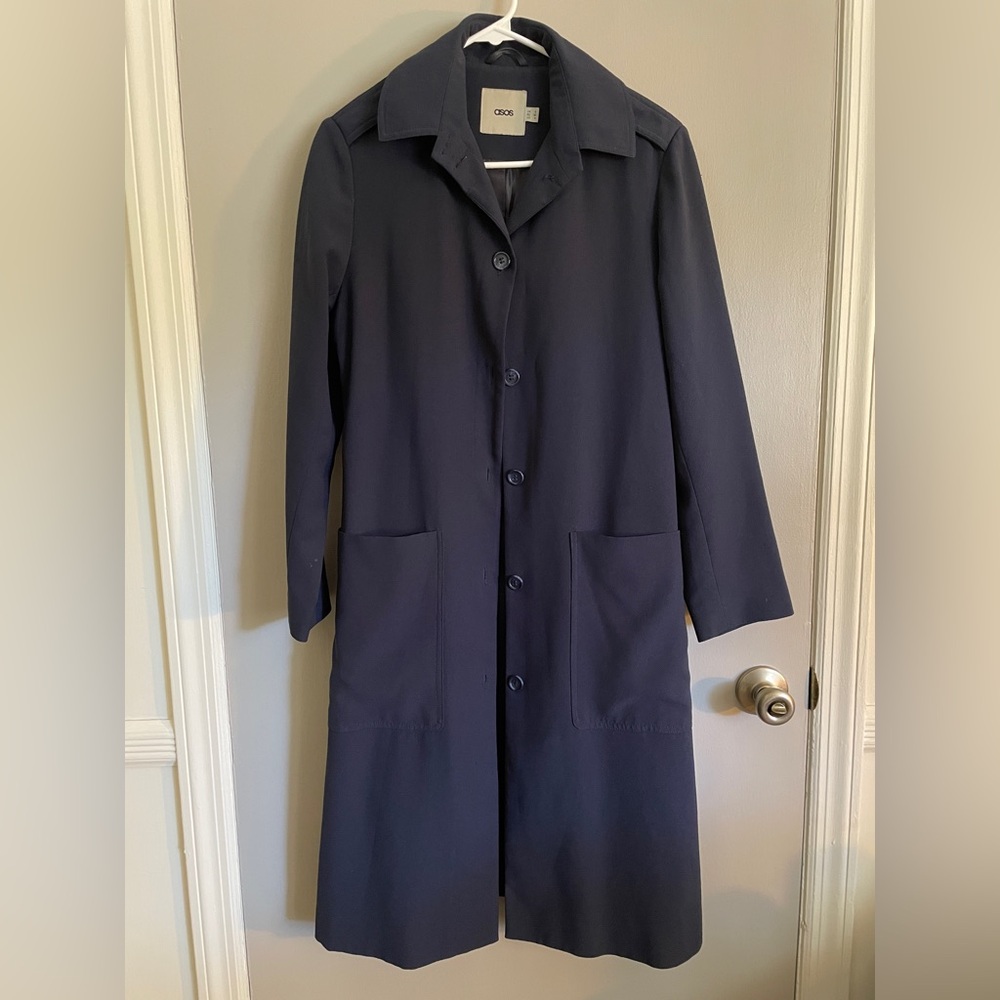ASOS Women’s Navy Blue Trench Coat Size 4 - Picture 4 of 13
